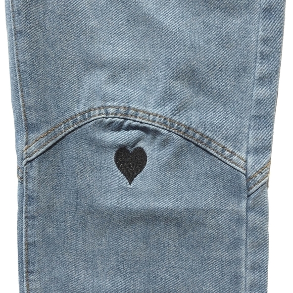 Money & Honey Heart Embroidered Knee Straight Leg Medium Wash High Rise Jeans L - Picture 5 of 16